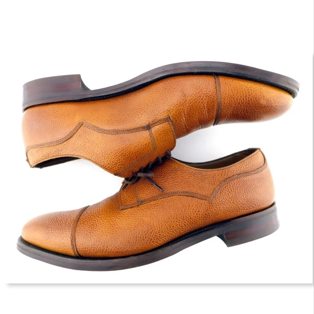 ALFRED SARGENT AS Natural Tan Brown Leather Cap Toe Oxfords Shoes 10.5 UK